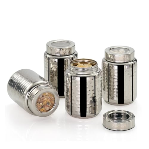 Image 9 of 950ml / 4Pc for the product Sumeet Stainless Steel Hammered Canister Container for Kitchen Storage