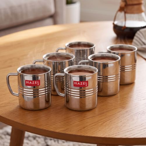 Image 1 of Default Title for the product HAZEL Stainless Steel Green Tea Coffee Amrapali Mug, Set of 6, 300 ml (Each)