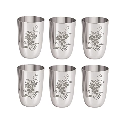 Image 1 of Default Title for the product neelam Stainless Steel 7, 18 Gauge Lazer Etching Glass, 300 ml, Set of 6