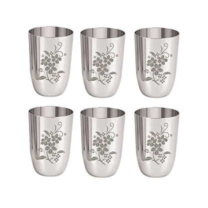 Image 1 of Default Title for the product neelam Stainless Steel 7, 18 Gauge Lazer Etching Glass, 300 ml, Set of 6