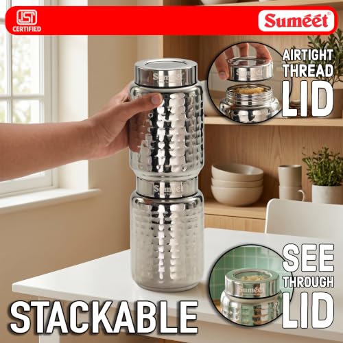 Image 12 of Sumeet Stainless Steel Hammered Canister Container for Kitchen Storage