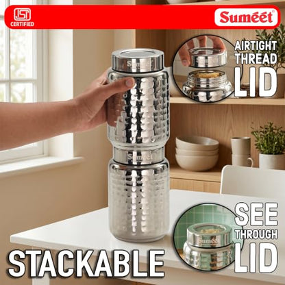 Image 12 of Sumeet Stainless Steel Hammered Canister Container for Kitchen Storage
