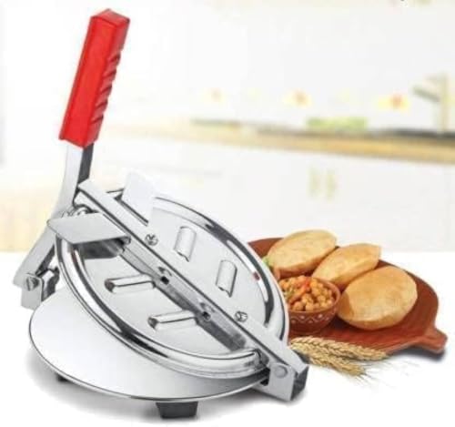 Image 3 of 1Pc Stainless Steel 6.5 Inch Roti & Puri Maker Press Manual Hand Press Roti Maker with Handle for Chapati, Papad & Khakhra Heavy Duty Cast Iron with Stainless Steel Plates (Chapati, Puri, Papad & Khakhra)