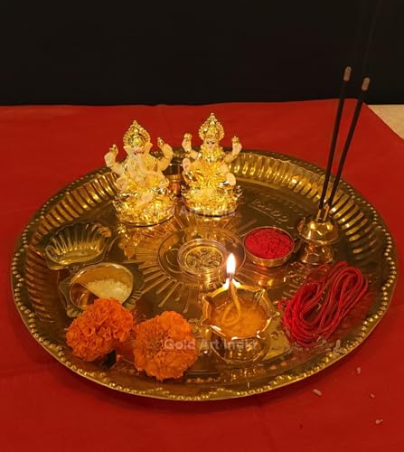 Image 6 of Gold Art India Laxmi Ganesh Gold Plated Off White Terracotta Idol for Home with Gold Plated Coin (3" Inch)