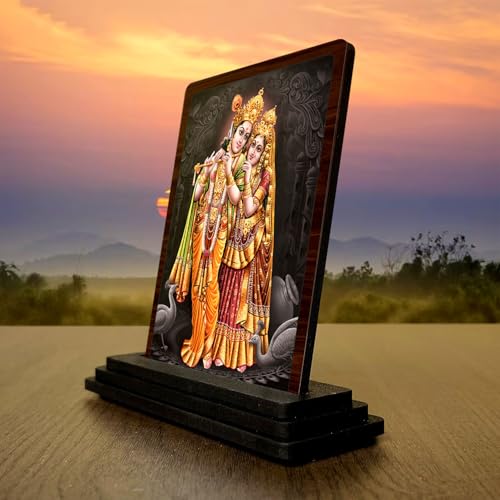 Image 3 of Radha Krishna Wooden Idol for Pooja Room 4x5 Inch HD Printed Serene Meditation Decor