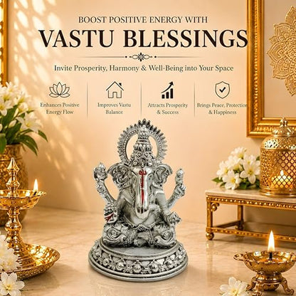 Image 3 of Dev Aastha Silver Plated Four-Armed Ganesh Idol - 3.25 Inch