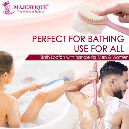 Image 7 of Majestique Bath Body Brush & Loofah, Dual-Sided Back Scrubber, Long Handle - 1Pc/Multicolour