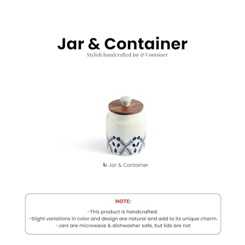 Image 6 of ExclusiveLane 'Royal Mughal' Multi-Utility Airtight Ceramic Jars For Kitchen Storage With Wooden Lid Ceramic Containers For Pickle Cookies Sugar Dry Fruits (Airtight, 380 ML, Hand-Painted, 13.4 Cm)