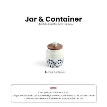Image 6 of ExclusiveLane 'Royal Mughal' Multi-Utility Airtight Ceramic Jars For Kitchen Storage With Wooden Lid Ceramic Containers For Pickle Cookies Sugar Dry Fruits (Airtight, 380 ML, Hand-Painted, 13.4 Cm)