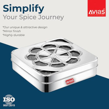 Image 7 of AVIAS Flora 9 Square Stainless Steel Spice Box With See-Through Glass Lid