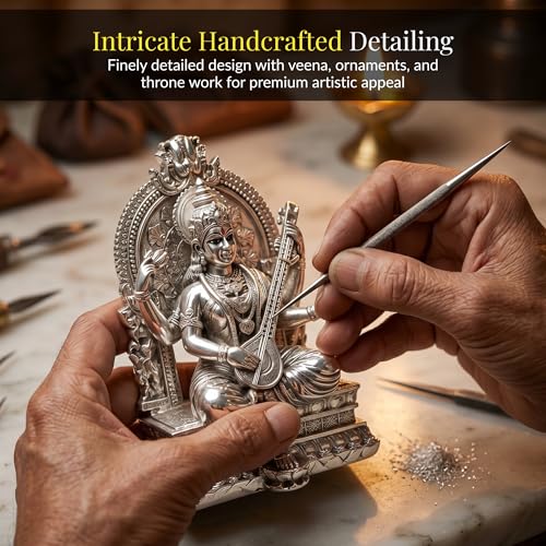 Image 5 of Dev Aastha 999 Silver Plated Saraswati Idol for Pooja Room - 3.7 Inch