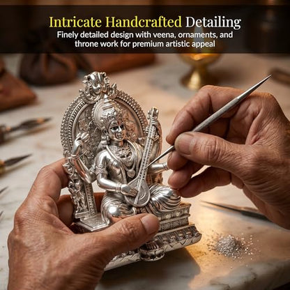Image 5 of Dev Aastha 999 Silver Plated Saraswati Idol for Pooja Room - 3.7 Inch