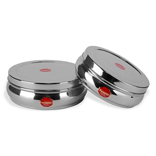 Image 7 of Sumeet Stainless Steel Belly Shape Flat Canisters Storage Containers Set Of 2Pcs (1.1 Ltr & 1.5 Ltr Capacity)