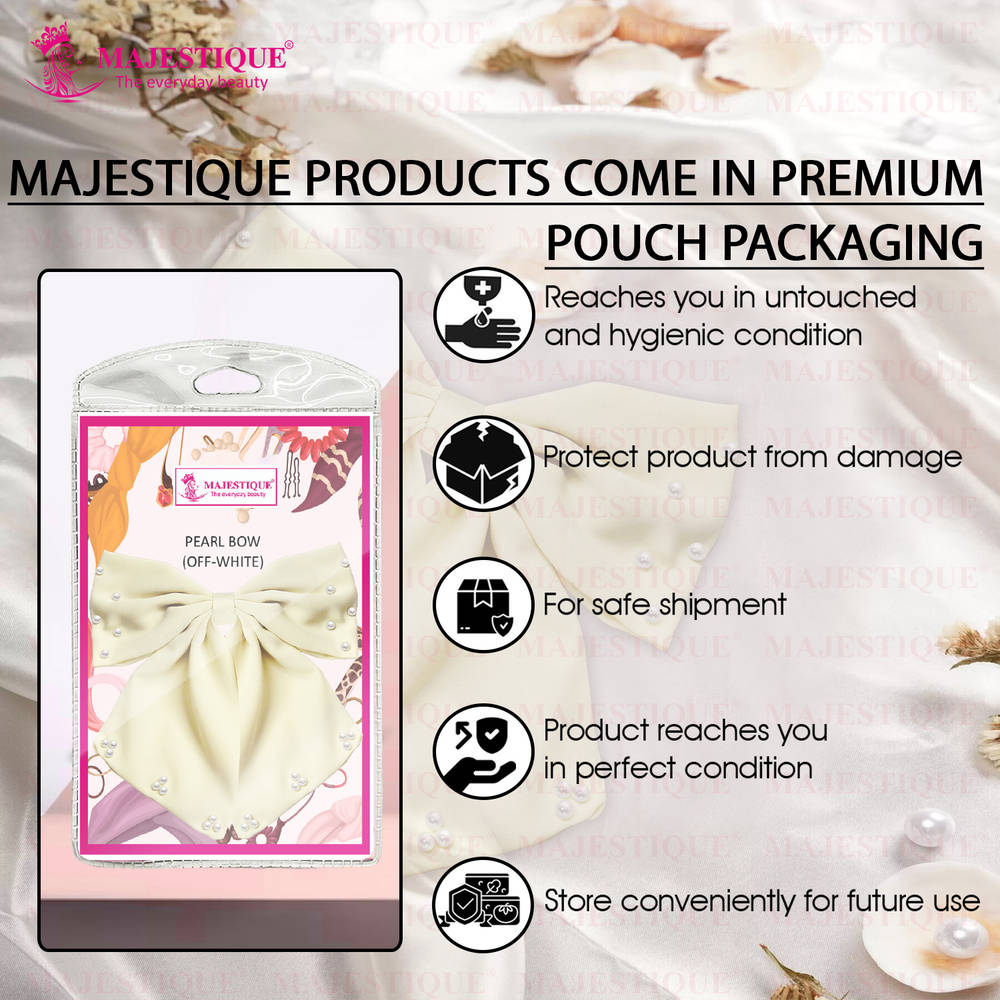 Image 6 of Majestique Hair Bow Pearl Embellished Layered - Off-White