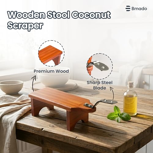 Image 6 of Bmado Traditional Wooden Coconut Scraper Stool Type with Sharp Stainless Steel Blade