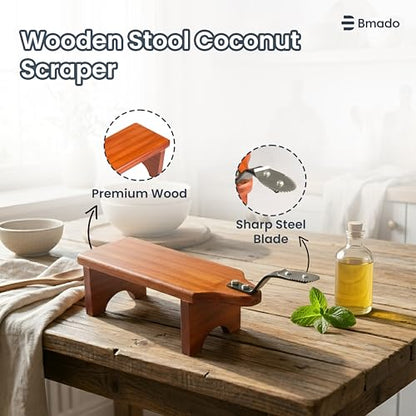 Image 6 of Bmado Traditional Wooden Coconut Scraper Stool Type with Sharp Stainless Steel Blade