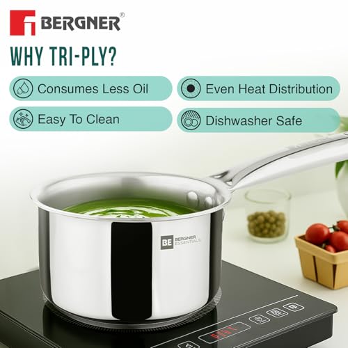 Image 7 of BERGNER TriPro Triply 3 Pcs Stainless Steel Cookware Happy Set - Tope with Lid 16cm (1.5L) and Teapan 14cm (1L)