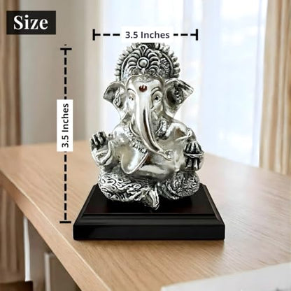 Image 3 of Dev Aastha 999 Silver Plated Lord Ganesha Idol Sitting with Intricate Detailing
