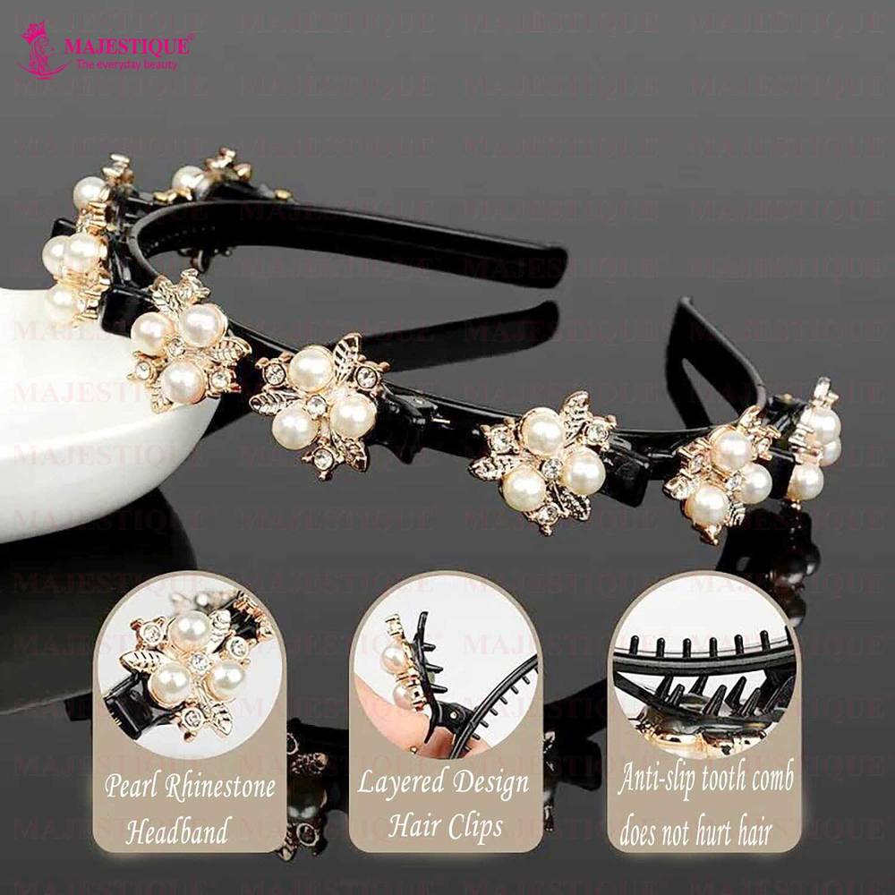 Image 4 of Majestique Stylish Braided Double Layer Acrylic Headband With Elegant Flower Hair Accessory - 1 Pc