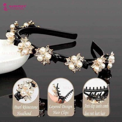 Image 4 of Majestique Stylish Braided Double Layer Acrylic Headband With Elegant Flower Hair Accessory - 1 Pc