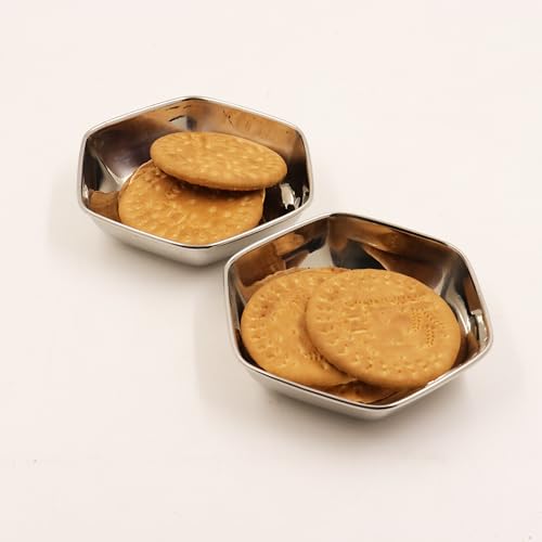 Image 1 of Hexagon Plate-2 for the product Spillbox Stainless Steel Halwa Plates