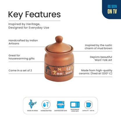 Image 4 of ExclusiveLane Warli Village Tales Handcrafted Ceramic Pickle Jar Set of 2, 500 ML