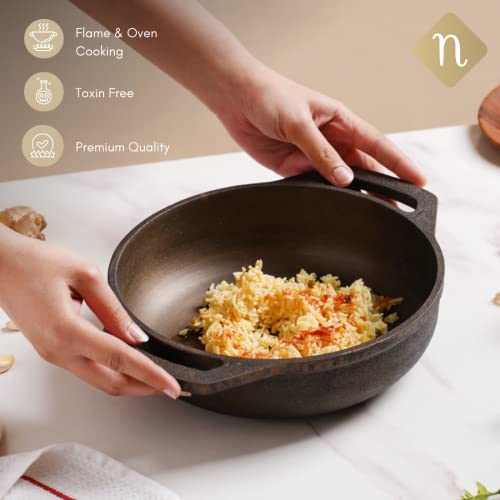 Image 4 of Nestasia Cast Iron Flat Base Kadai with Handles (9-inch)