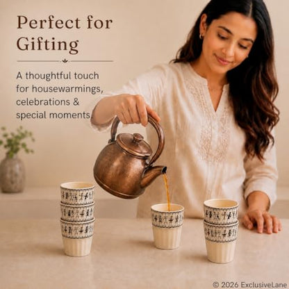 Image 5 of ExclusiveLane Whispers of Warli Handcrafted Ceramic Tea Glass Set of 6 160 ML