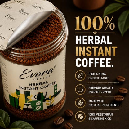 Image 5 of Evora Greens Herbal Instant Coffee | Arabica & Robusta Blend with Functional Herbs | Smooth Strong Taste | Hot & Black Coffee | Makes ~50 Cups | 100g Glass Jar