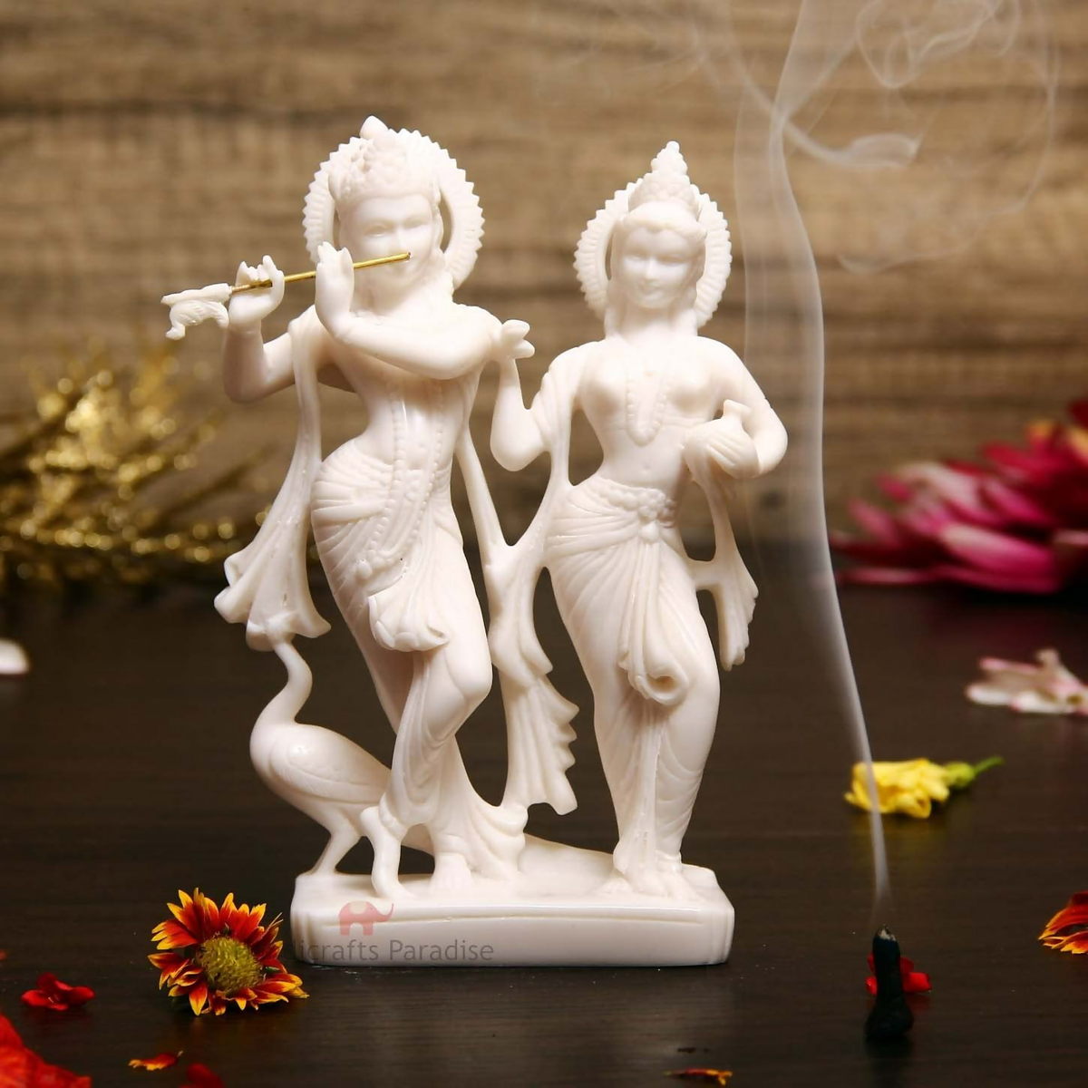 Image 1 of Handicrafts Paradise Marble Carved in Radha Krishan Figurine