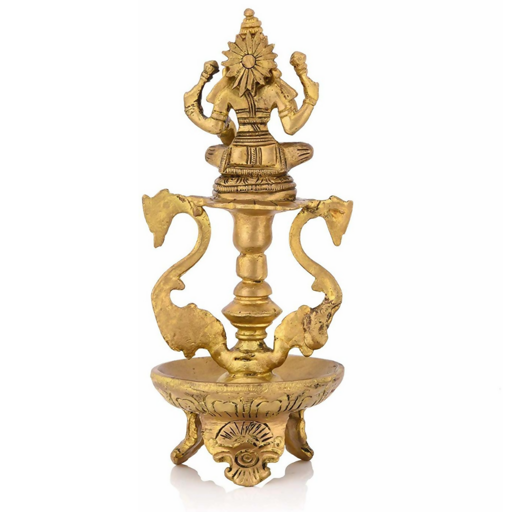 Image 4 of CraftVatika Brass Antique Laxmi Diya Oil Lamp Statue Lakshmi Peacock Puja Dia Table Diya Brass Table Diya