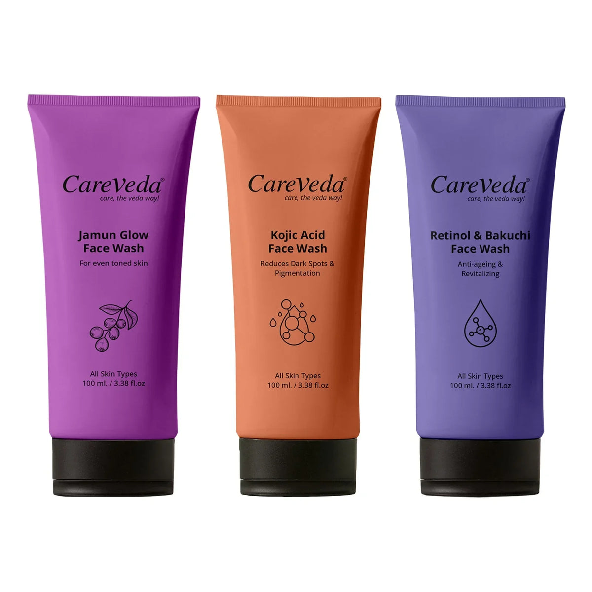 Image 1 of Pack of 1 for the product CareVeda Skin Radiance Combo – Jamun Glow, Kojic Acid, Retinol & Bakuchi Face Wash (Set of 3)