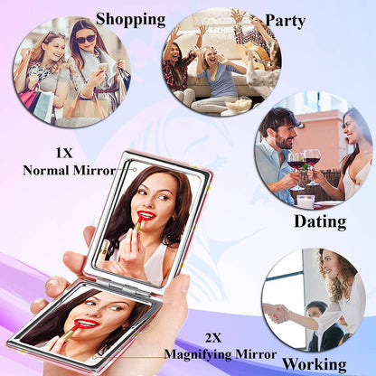 Image 5 of Majestique Glitter Portable Makeup Mirror, Double-Sided Foldable Hand Mirror