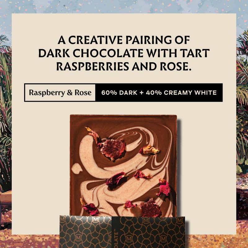 Image 3 of Manam Chocolate Signature Inclusion Tablet - Raspberry & Rose, 67% Dark & White - 80g