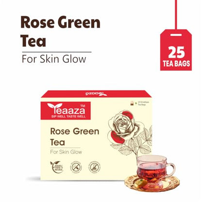 Image 7 of Teaaza Rose Green Tea Bags | 25 Pieces | For Glowing Skin | Made with 100% Whole Leaf & Natural Rose Petals