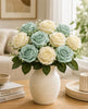 Image 1 of Default Title for the product Divyakosh Artificial Rose Flower Bouquet 10 Rose (5 Sage Green + 5 Ivory White Roses) with Green Leaves | Faux Flowers for Home Decor, Living Room, Office, Bedroom| Vase Not Included