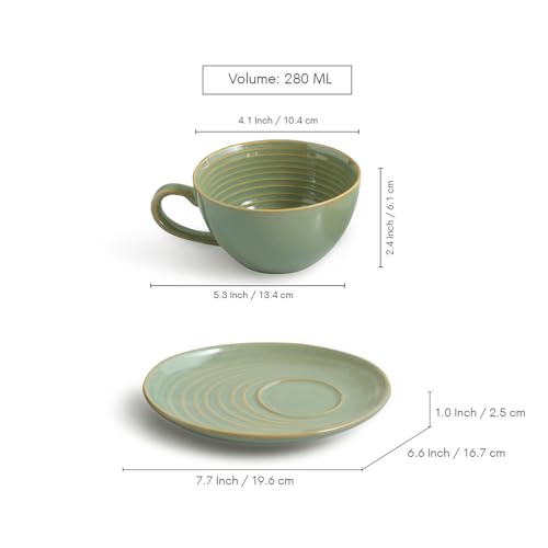 Image 6 of ExclusiveLane Sage Serenity Hand Glazed Porcelain Tea Cup with Saucer 280 ML