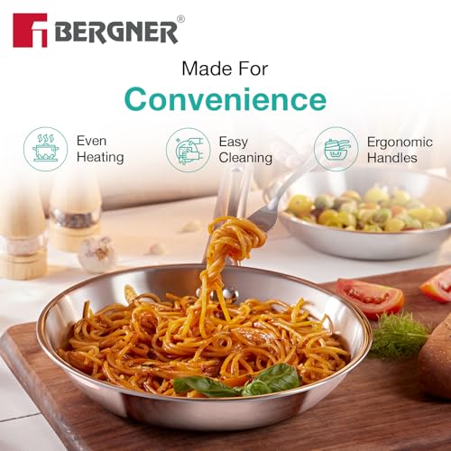 Image 5 of BERGNER TriPro 4 Pcs Tri-Ply Stainless Steel Cookware Combo - 24cm/3L Kadai, 22cm/1L Frypan, 3L Pressure Cooker