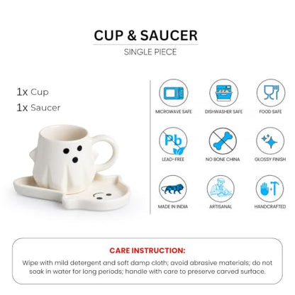 Image 5 of ExclusiveLane 'Ghost Spark' Hand Painted Ceramic Tea Cup with Saucer Ceramic Coffee Cups Chai Tea Cup (Set of 1, 340 ml, Micwave Safe) | Cup and Saucer Set Cup with Saucer