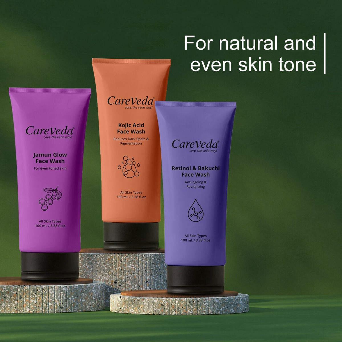 Image 4 of CareVeda Skin Radiance Combo – Jamun Glow, Kojic Acid, Retinol & Bakuchi Face Wash (Set of 3)