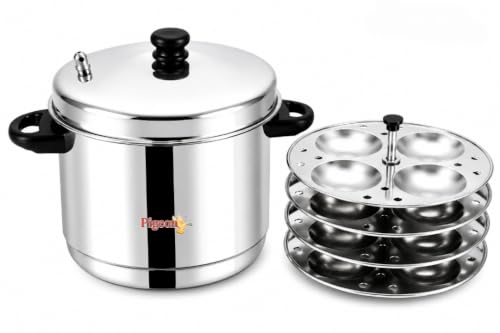 Image 1 of Round-4 Plates for the product Pigeon Favourite ISI Marked Stainless Steel Idli Maker with Whistle | 4 Plates | 16 Idlis | Induction & Gas Stove Compatible | Use on LowâMedium Flame