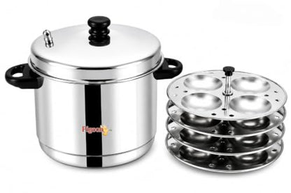 Image 1 of Round-4 Plates for the product Pigeon Favourite ISI Marked Stainless Steel Idli Maker with Whistle | 4 Plates | 16 Idlis | Induction & Gas Stove Compatible | Use on LowâMedium Flame