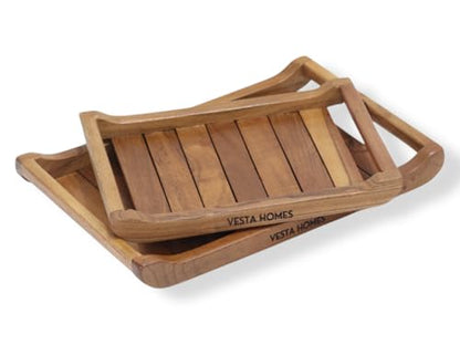 Image 1 of Default Title for the product Vesta Homes Set of 2 Gravitas Acacia Wood Rectangular Serving Tray 33 x 22 cm; 25 x 18 cm