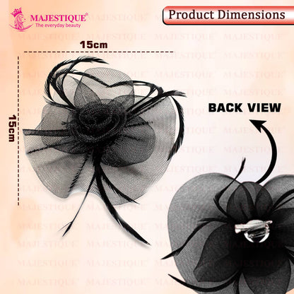 Image 2 of Majestique Elegant Fascinator Hat With Mesh Veil And Feather - Black