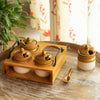 Image 1 of Default Title for the product ExclusiveLane 'Barni Tales' Ceramic Pickle Jars for Dining Table With Spoon & Wooden Holder (Set Of 4, Non-Airtight, 270 ml) |Pickle Jar With Spoon Achar Jar Set Achar Container Set for Dining Table