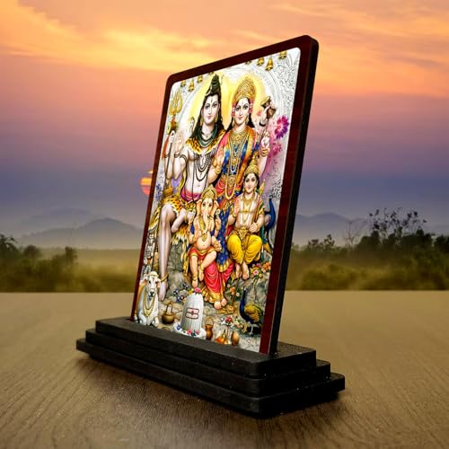 Image 3 of Shiv Parivar Wooden Idol for Pooja Room 4x5 Inch HD Printed Divine Grace Decor