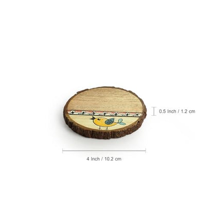 Image 6 of ExclusiveLane Yellow Sparrows Handpainted Decorative Wooden Coasters Set of 4