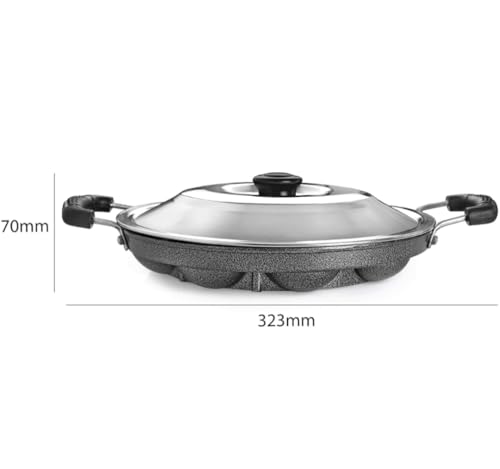 Image 4 of Generic Traditional Non-Stick Appam Patra Pan, 12 Cavity Cast Iron Paniyaram Maker with Stainless Steel Lid, Black, Heavy Duty Handles