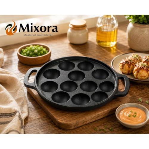Image 2 of Mixora Cast Iron Paniyaram Pan, 12 Cavity, 30 Cm, Pre-Seasoned, Naturally Non-Stick, Round Appe Maker