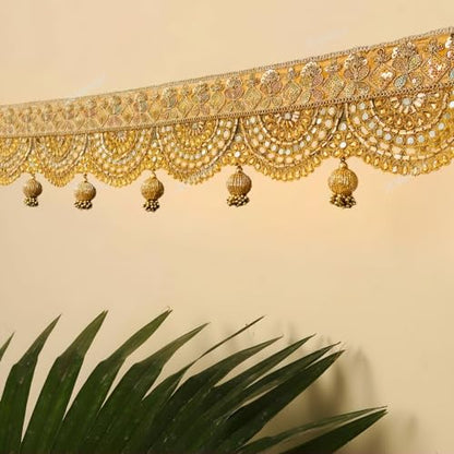 Image 4 of Divyakosh Handmade Golden Lace Toran/Bandarwal for Home Decoration | Door Hanging for Main Entrance, 94 Cm,Fabric & Artficial Flower